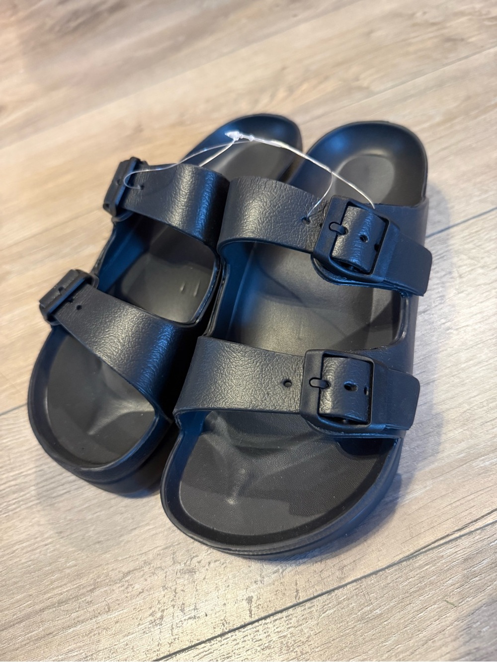 Black Double-Buckle Slide Sandals
